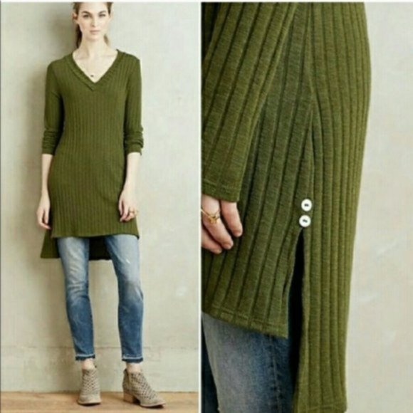 Anthropologie Sweaters - Anthropologie Deletta green ribbed tunic sweater